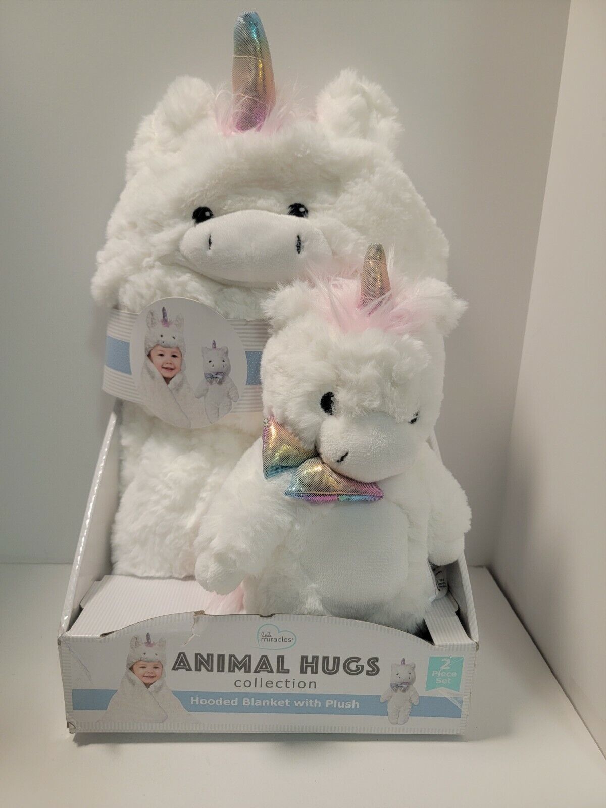 Little Miracles Plush Unicorn Animal Hugs Hooded Baby Blanket 30"x36" & Toy