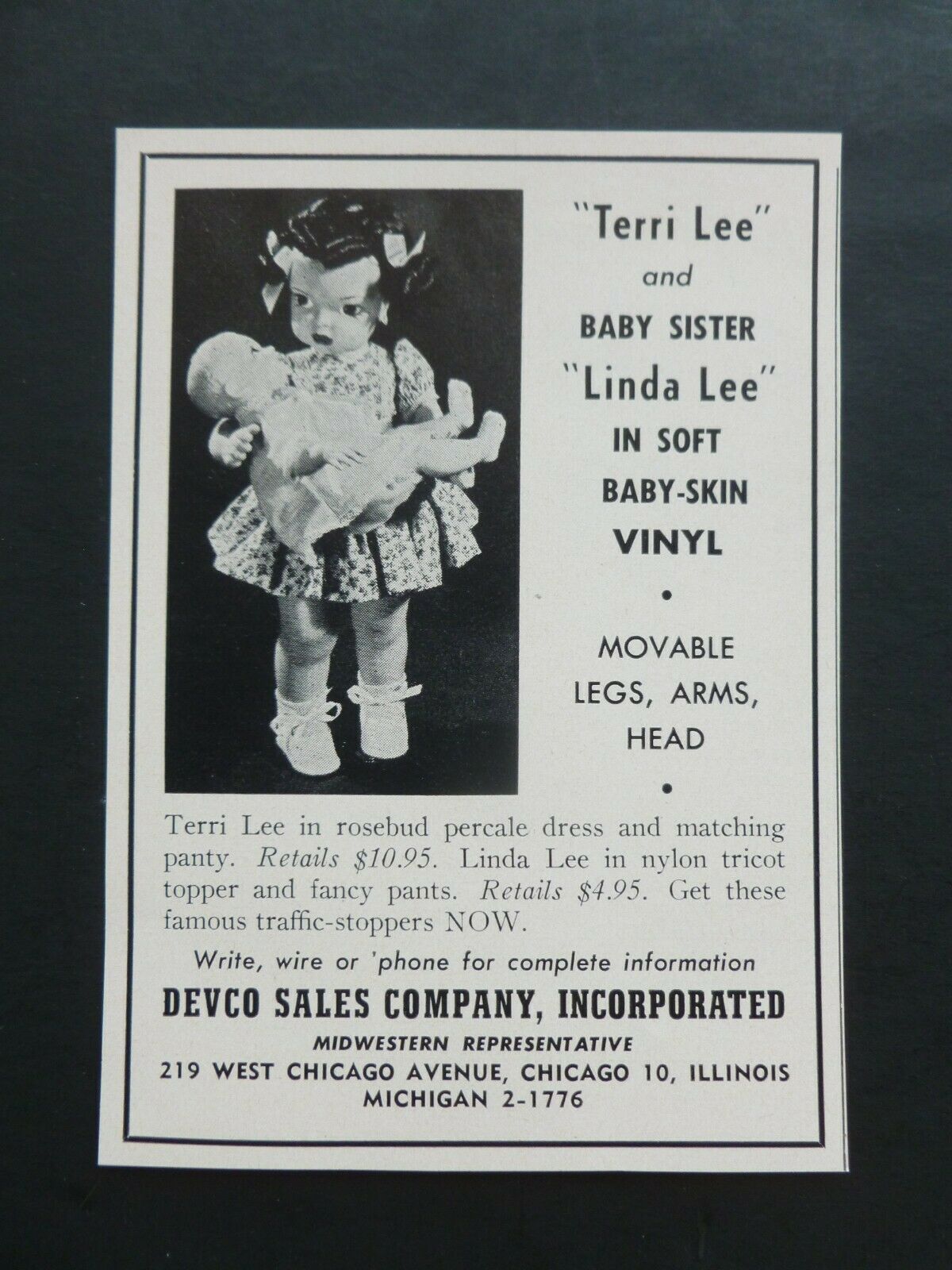 Rare Vtg 1951 Dealer Ad - Terri Lee & Linda Lee Doll 1950’s