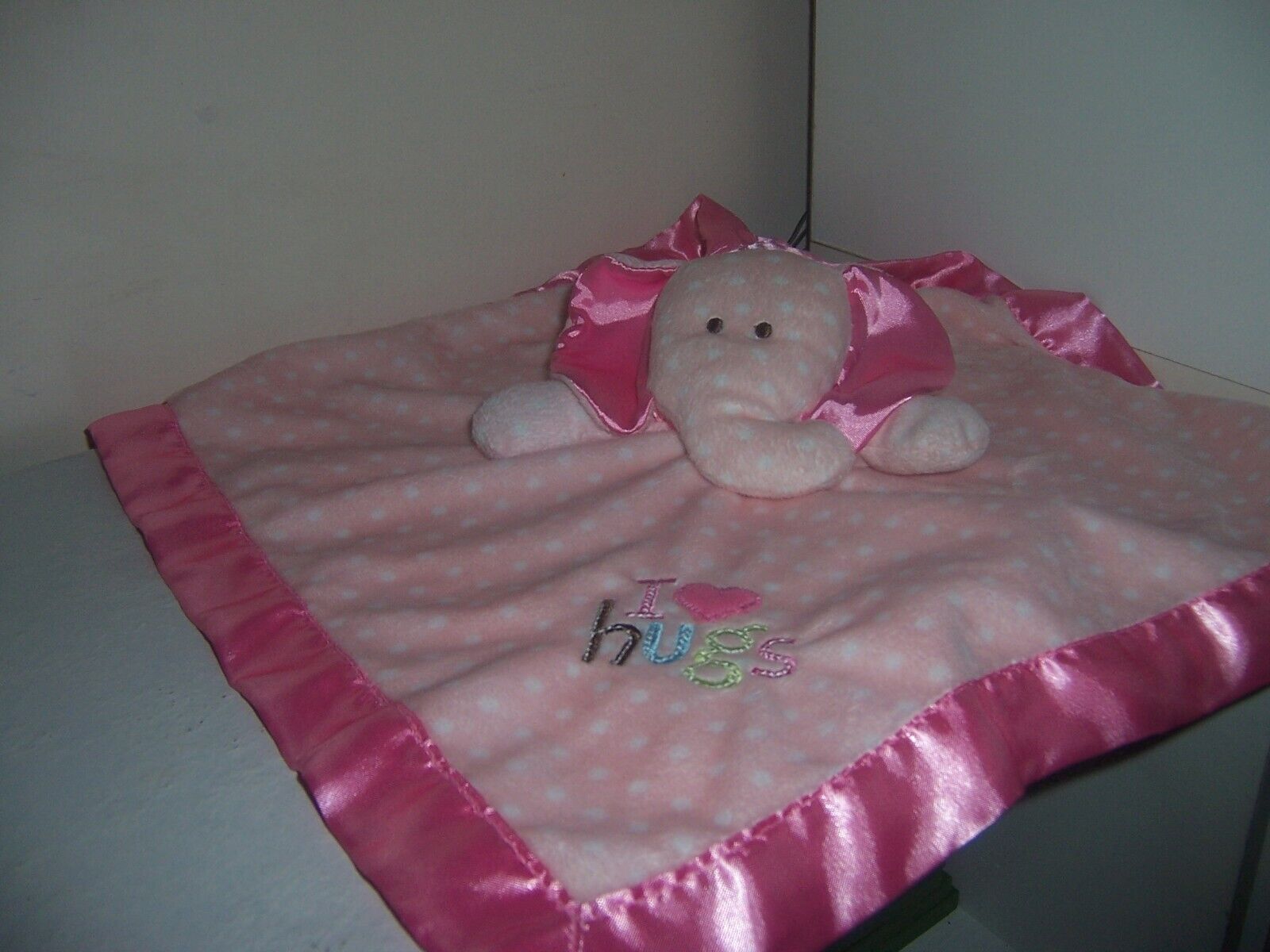 Carters Just One Year Pink Elephant Security Blanket Baby Lovey Hugs Rattle